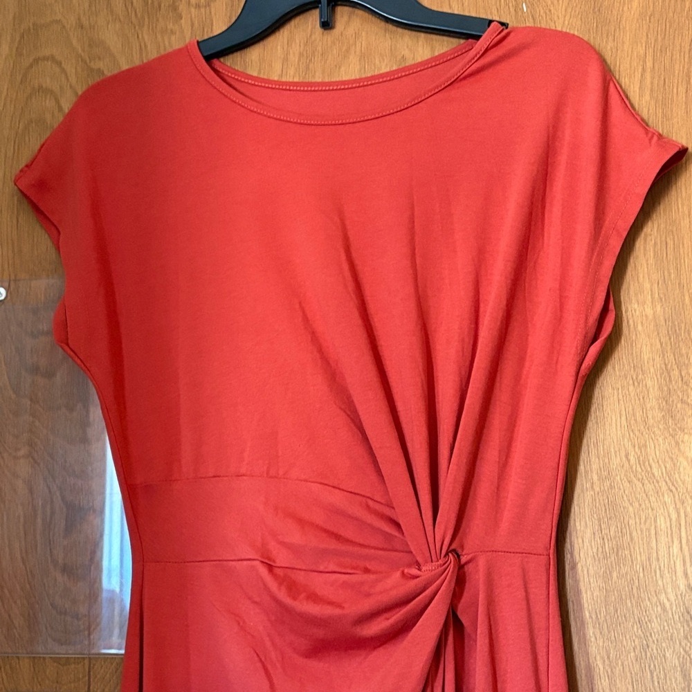 Emery Rose Women’s Burnt Orange Midi Knot Dress - Picture 3 of 6